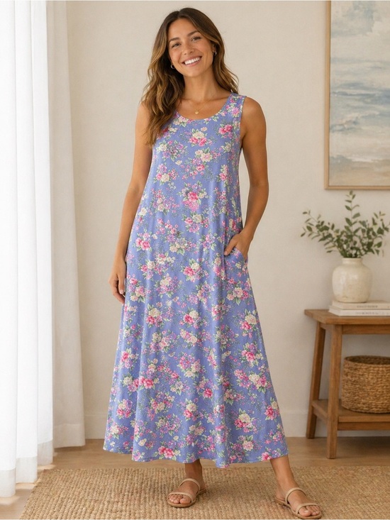 Bechamel Dresses & Skirts - Bechamel Blue Floral Cotton Maxi Dress Sleeveless Cottagecore Size M